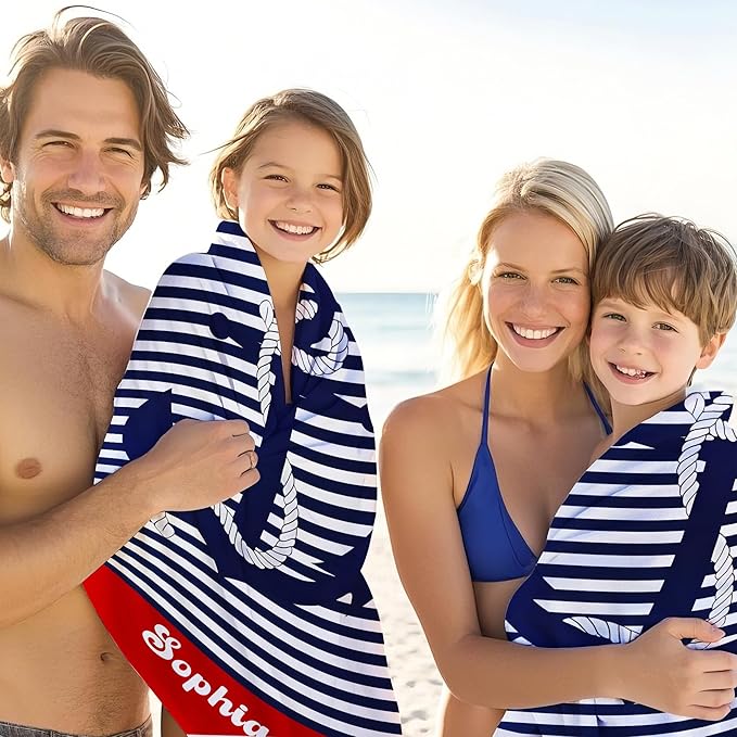 JML Personalized Beach Towel with Name, Custom Anchor Beach Towel, Customized Microfiber Pool Towel, Quick Dry & Absorbent Swim Towel for Adult,Anniversary, Birthday, Summer Holiday,Vacation-StrideForce Fitness