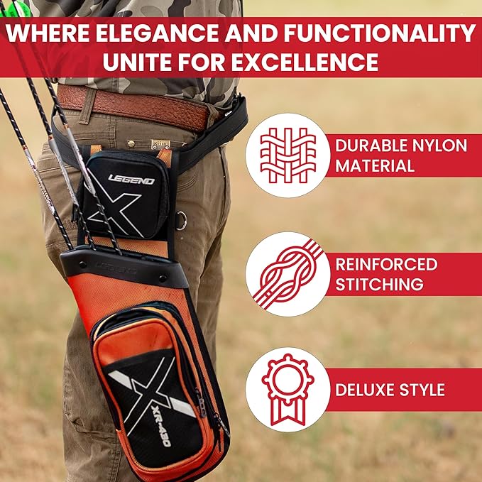 Legend XR430 Premium Field Quiver for Arrows - Right-Handed Hip Arrow Quiver with Removable Release Pocket, Durable Archery Quiver with Tools & Accessories Compartment, Arrow Holder-StrideForce Fitness