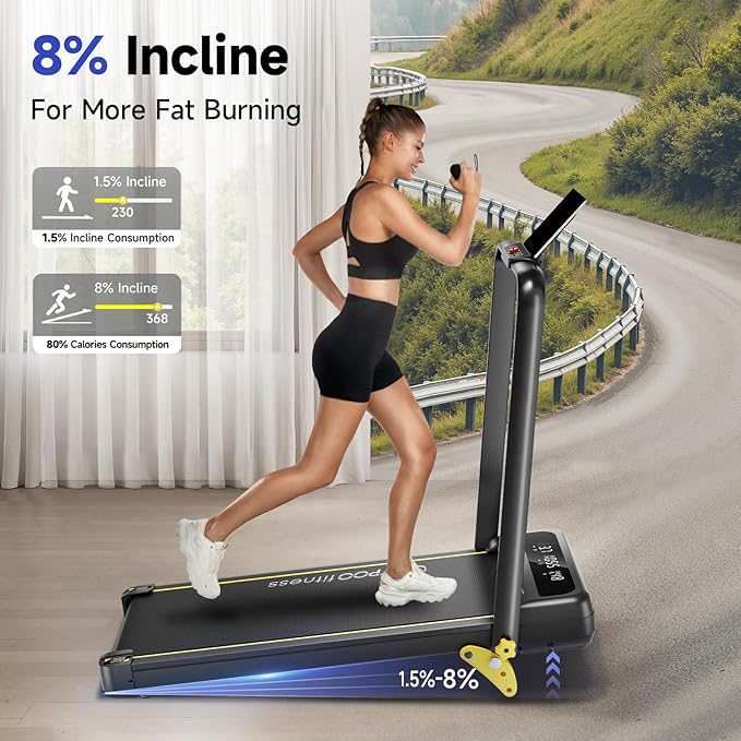 Foldable Treadmill with Incline, Walking Pad with Handle Bar 3 Level Incline, Portable Folding Treadmills for Home/Office 300 Lbs Capacity, Quiet Desk Treadmill with Remote Control & APP-StrideForce Fitness