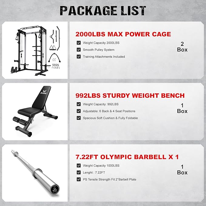 Power Cage, 2000LBS Multi-Function C21 Power Rack with Dual Pulley Cable Crossover System, All-in-One Squat Rack with More Training Attachments-StrideForce Fitness