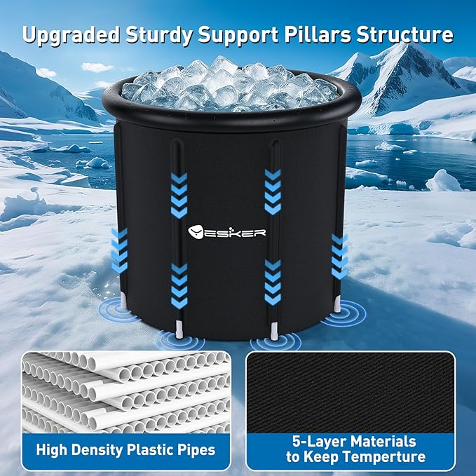 Yesker 126 Gal Ice Bath Tub with Air Ring, Portable Multi-Layered Cold Plunge Tub with Lid for Athletes, Foldable and Inflatable, One Person Hot Bathtub at Gym, Yard, Home, Outdoors Use-StrideForce Fitness