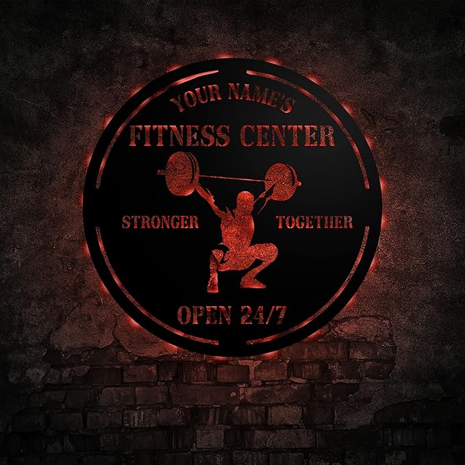 Personalized Home Gym LED Tin Metal Sign Multiple Sizes, Gym Sign Wall Decor, Exercise Workout Room Decor Fitness Center, Motivational Inspirational Hanging Wall Art Wall Plaque (04 w/lights)-StrideForce Fitness