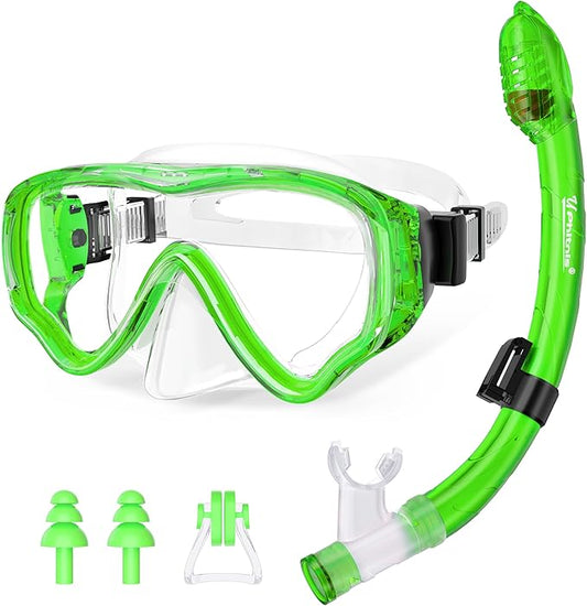 U PHITNIS Kids Snorkel Set for Age 4-14 - Dry Top Snorkeling Gear for Kids Junior & Youth - Childs Diving Mask with Big Eyes for Boys Girls - Anti-Fog Snorkeling Mask and Snorkel Set-StrideForce Fitness