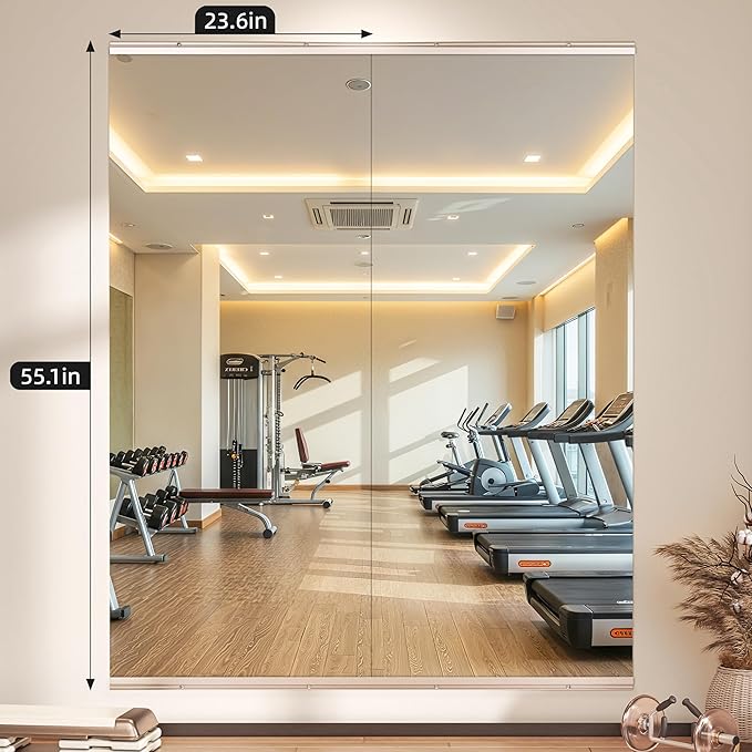 Hasipu Home Gym Mirror, 55.1" x 23.6" x 2 PCS Frameless Wall Mounted Mirrors, Large Body Mirror for Home Gym, Yoga Studio, Bedroom, Silver Tempered Glass-StrideForce Fitness