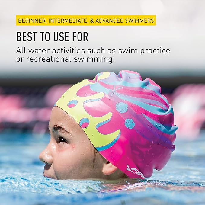 FINIS Mermaid Kids Swim Cap - 100% Silicone - Fun Prints - Universal Fit - Chlorine Protection-StrideForce Fitness