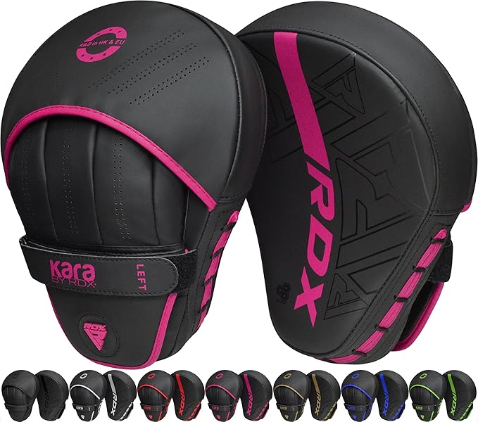 RDX Boxing Pads Curved Focus Mitts, Maya Hide Leather Kara Hook and jab Training Pads, Adjustable Strap Ventilated, MMA Muay Thai Kickboxing Coaching Martial Arts Punching Hand Target Strike Shield-StrideForce Fitness