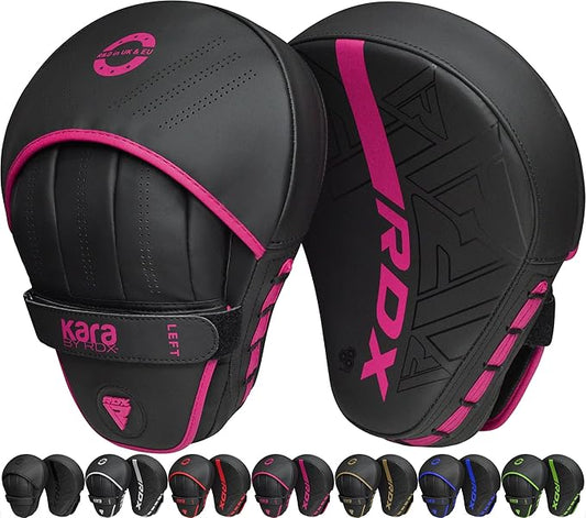 RDX Boxing Pads Curved Focus Mitts, Maya Hide Leather Kara Hook and jab Training Pads, Adjustable Strap Ventilated, MMA Muay Thai Kickboxing Coaching Martial Arts Punching Hand Target Strike Shield-StrideForce Fitness