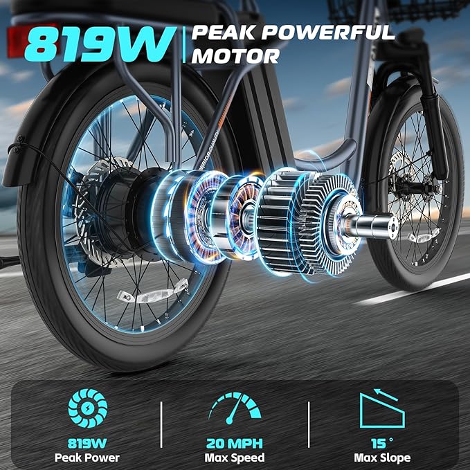 Caroma Electric Scooter with Seat, 48V Removable Battery E-Bike, Up to 30Miles&20MPH, 500/800/1200W Motor, 20" Fat Tire Adult Electric Bicycles for Commuting with Basket-StrideForce Fitness