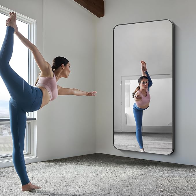 FORBATH Large Bathroom Mirror 72x36 Inches, Black Oversized Wall Mirror for 2 Sinks Aluminum Frame Full Length Rounded Corner Morndern Mirror for Bathroom Bedroom Entryway Living Room-StrideForce Fitness