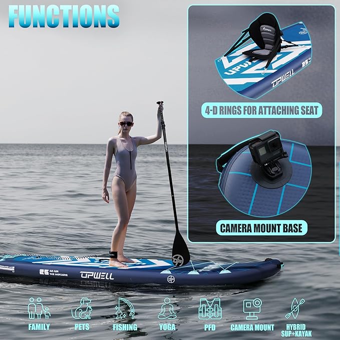 UPWELL 11'6"×35" Extra Wide Inflatable Paddle Board, Stand Up Paddle Board for Youth & Adults, Stable Design, Premium SUP Accessories, 120L Backpack, 10L Dry Bag, Paddle, Leash, Hand Pump, US Fins-StrideForce Fitness