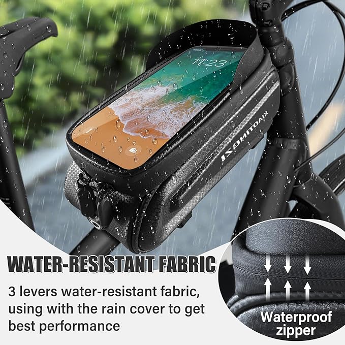 Bike and Bicycle Phone Front Frame Bag, Waterproof, Tube Bag, Cycling Pouch, Bike Accessories for Men Compatible Under 7 Inch and Below Phones-StrideForce Fitness