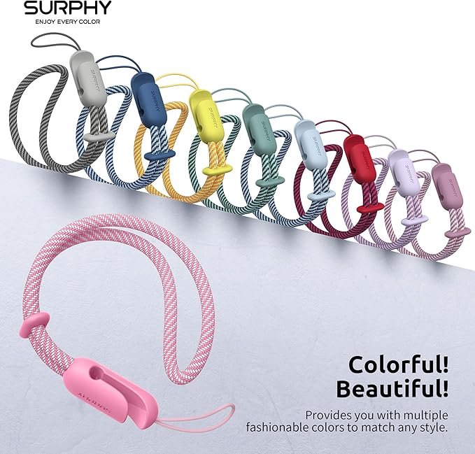 SURPHY 2 Pack Phone Lanyard for Cellphone Case, Phone Wrist Strap for Case, Cellphone Strap with 2-Color Braided, Charm Wrist Lanyard for Women and Men, Rose Pink & Gray