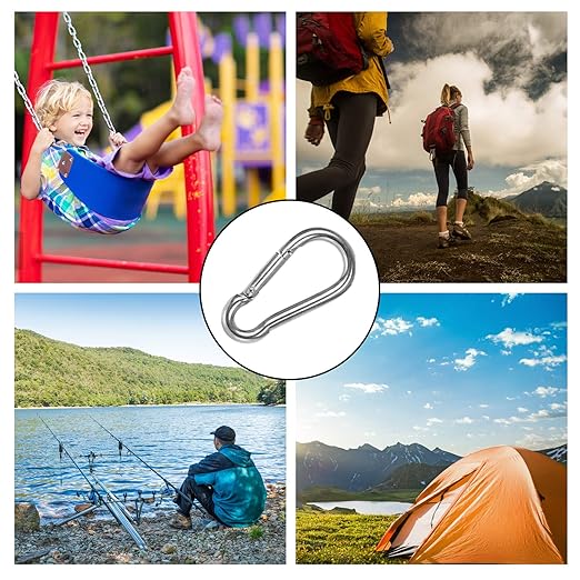 60 Pack M8 x 3-1/8inch Spring Snap Hooks Heavy Duty Carabiner Clips Galvanized Steel Quick Link Clip for Camping Hiking Traveling Outdoor Swing Gym, 500Lbs Capacity1-StrideForce Fitness