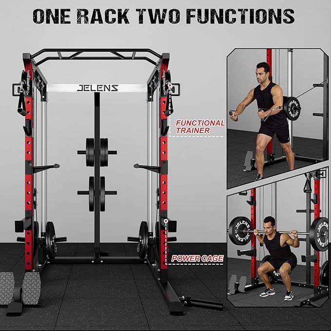 Power Cage, 2000LBS Multi-Function C21 Power Rack with Dual Pulley Cable Crossover System, All-in-One Squat Rack with More Training Attachments-StrideForce Fitness