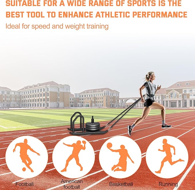 Weight Sled for Training, Heavy Duty 500 LBS Pull Push Sled for Outdoor, Indoor, Football, Durable Steel Weighted Sled, Compatible with 1" & 2" Weight Plate, Frame with Adjustable Reflective Stripe Vest-StrideForce Fitness