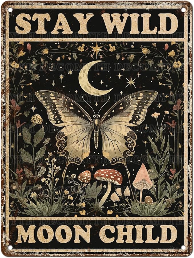 Vintage Tin Sign Butterfly Stay Wild Moon Tin Sign Retro Wall Decor for Home Office Room Wall Decor Poster 12 * 16inch-StrideForce Fitness