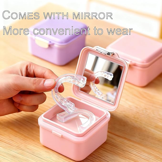 Denture Case Kit, Retainer Cleaning Case False Teeth, Retainer Cleaning Denture Bath Cup with Mirror Use in Denture Bridges, Denture Soaking Container, Traditional Braces for Travel （Pink）