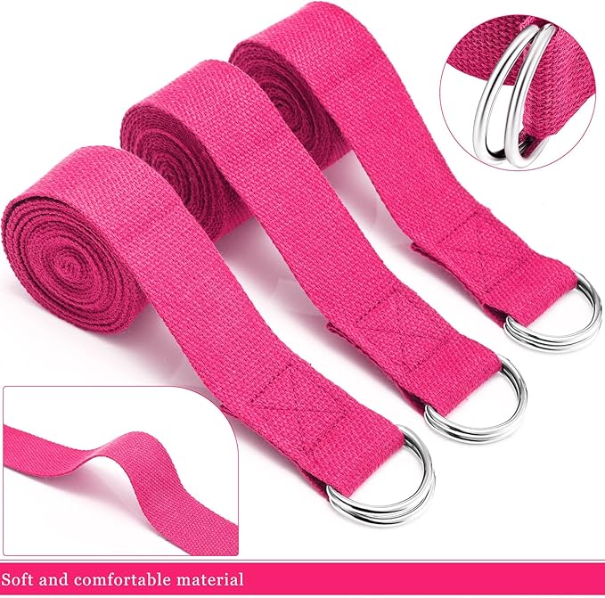 Leyndo 24 Pieces Yoga Strap Stretching Pilates Exercise Adjustable Straps 6 ft Non Elastic Yoga Belt with Adjustable D Ring Buckle for Pilates Gym Workouts Fitness-StrideForce Fitness