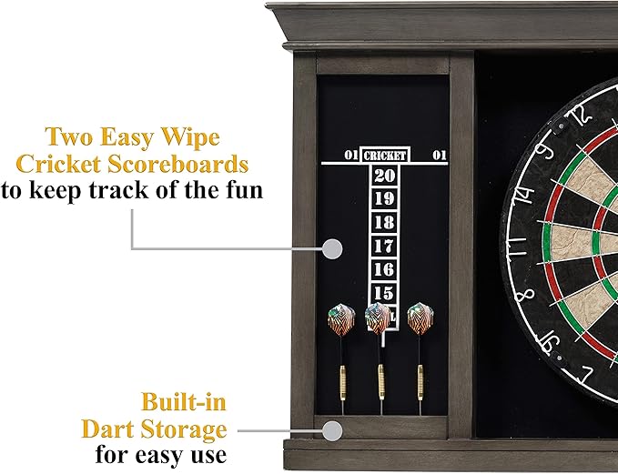 Barrington Dartboard Multiple Styles Pre-Assembled Wood Dartboard Cabinet Collection with 18” Bristle Dartboard & Steel Tip Dart Set, Perfect for Cricket Games-StrideForce Fitness