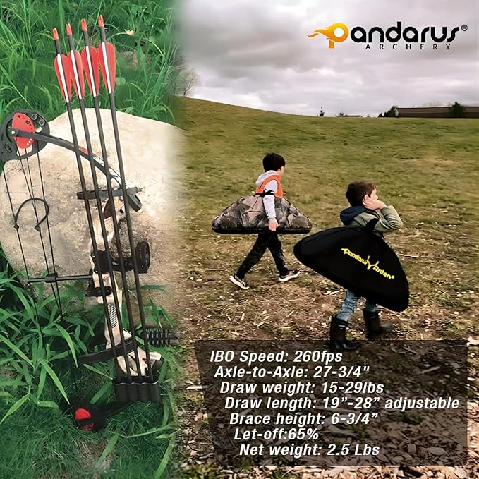 Compound Bow Archery for Youth and Beginner, Right Handed,19”-28” Draw Length,15-29 Lbs Draw Weight, 260 fps-StrideForce Fitness