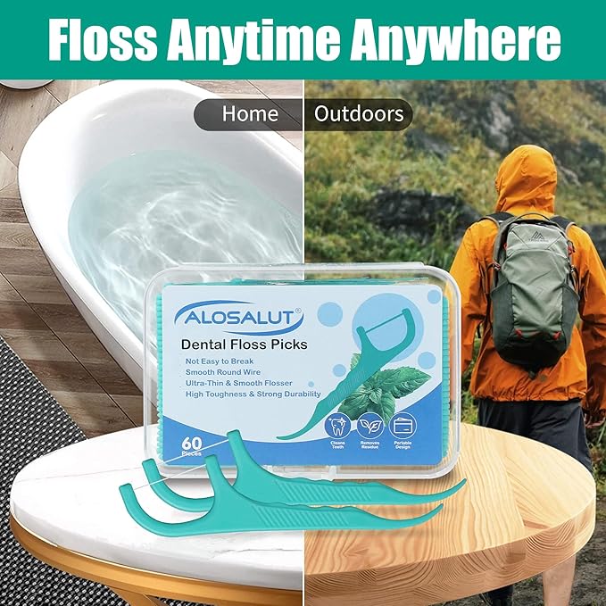 840 Count Dental Floss Picks – Mint Flavored Flossers with Built-in Toothpick for Deep Cleaning – 14 Portable Boxes of 60 – Strong & Smooth Floss Sticks for Family Home Travel - Adults & Kids