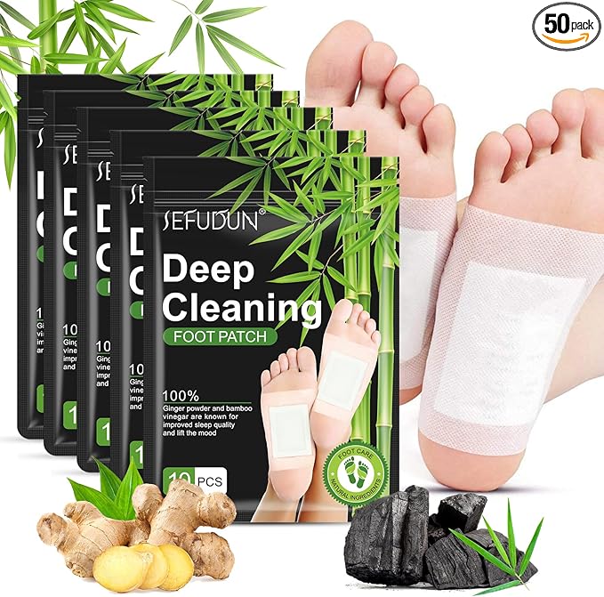 Tudiqe 50PCS Foot Pads, Pure Natural Bamboo Vinegar Ginger Powder Foot Pad for Foot Care, Ginger Foot Pads for Better Sleep, Deep Cleansing Foot Patches-StrideForce Fitness