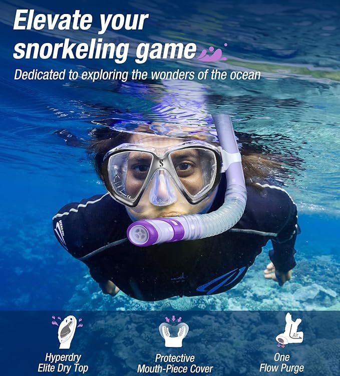 Aegend Dry Snorkel, Dive Mask Easy-Breath Free Diving Snorkel for Snorkeling Scuba Diving Freediving Swimming, with Top Dry Valve and Food-Grade Silicone Mouthpiece-StrideForce Fitness