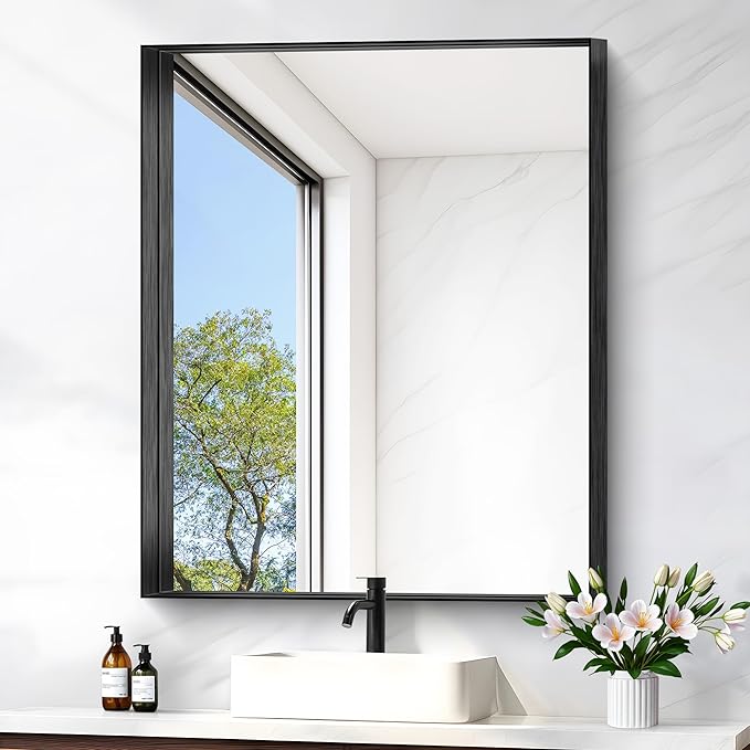 Black Bathroom Mirror, 30x36 Inch Rectangular Framed Mirror, Large Wall Mounted Bathroom Vanity Mirror Over Sink for Bedroom,Restroom, Living Room, Hangs Vertically or Horizontally-StrideForce Fitness