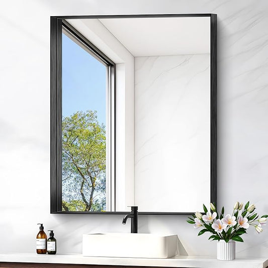 Black Bathroom Mirror, 30x36 Inch Rectangular Framed Mirror, Large Wall Mounted Bathroom Vanity Mirror Over Sink for Bedroom,Restroom, Living Room, Hangs Vertically or Horizontally-StrideForce Fitness