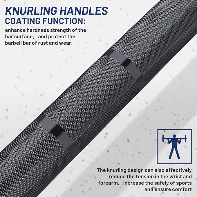 7ft Olympic Barbell Bar 45LB Load 1500lbs Capacity Available, for Gym Home Exercises, Weightlifting, Powerlifting for 2" Olympic Plates-StrideForce Fitness