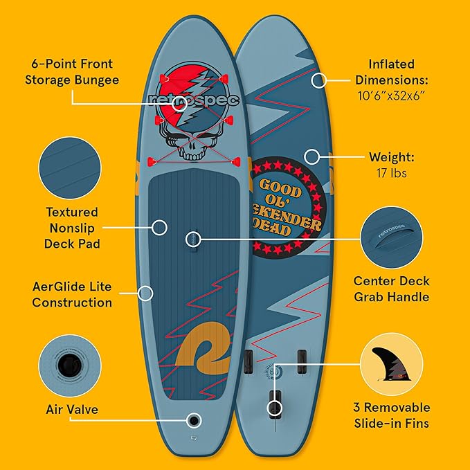Retrospec Weekender Inflatable Stand Up Paddle Board Includes Paddle, Pump, and Accessories 10’6” Lightweight iSUP, Puncture Resistant Inflatable Paddle Board for Adults-StrideForce Fitness