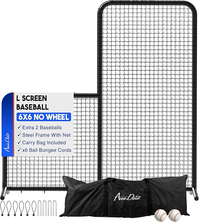 Yes4All Portable L-Screen Baseball 7x7ft with 2 Baseballs, Rubber Wheels - L Screen Baseball for Batting Cage, Protective Pitching Screen Net Double Layers, Carry Bag Included-StrideForce Fitness