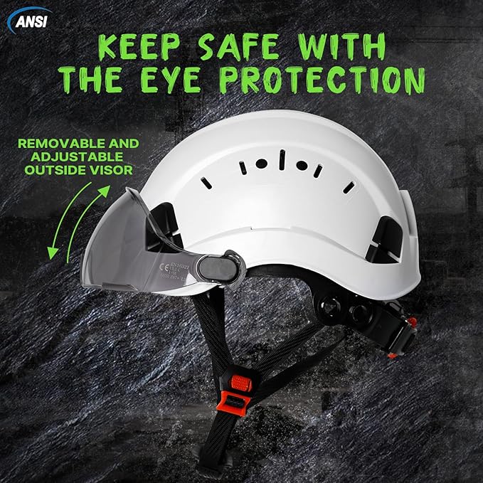 AOLAMEGS Construction Safety Hard Hat - ANSI Z89.1 Approved Safety Helmet with Visor & 50pcs Hard Hat Stickers Sliding Vented Hardhat for Men Women Adults Industrial Workwear Outdoor (Smoke Visor)-StrideForce Fitness