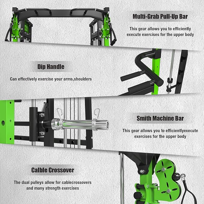 Smith Machine,2200 LBS Squat Rack for Home Gym with Dual Pulley System,Multifunctional Power Rack Cage for Strength Training with More Attachments-StrideForce Fitness