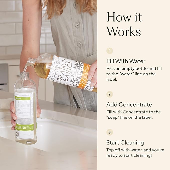 Branch Basics Ultimate Starter Kit: Natural All Purpose Cleaner, Glass, Bathroom, Foaming Hand Wash (4 Plastic Bottles + Concentrate + Oxygen Boost), Laundry Detergent, Plastic-Free Dishwasher Tablets