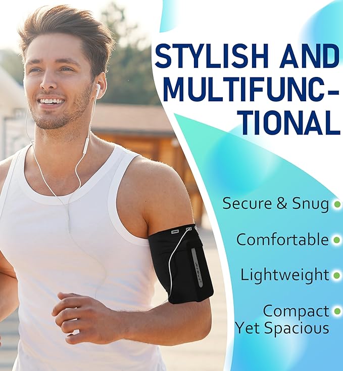 HiRui Running Armband Sleeve Universal Sports Armband Cell Phone Holder Armband for Exercise Workout, Compatible with iPhone 16/15/14/13/Plus/Pro Samsung Galaxy All Phones (L, Black)-StrideForce Fitness