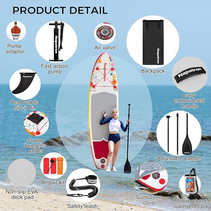 Napatron Family Inflatable Stand Up Paddle Board, Sup,Stable Wide Design,350LBS Capacity,Complete Paddle Board Package with Fast Action Pump,Leash,Ideal for Beginners/Youth & AllSkill Levels-StrideForce Fitness