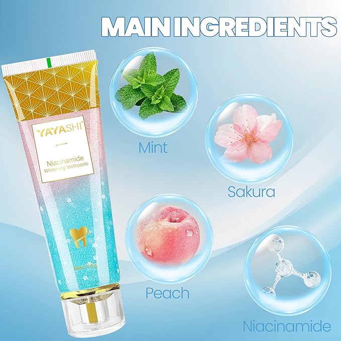 Niacinamide Whitening Toothpaste, YAYASHI Niacinamide Intensive Whitening Toothpaste with Natural Gentle Care Deep Stain Removal Cherry Blossom Mint Flavor, Improves Gum Health