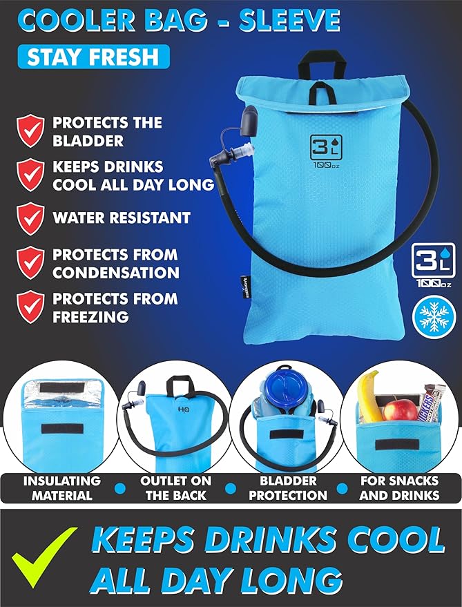 Hydration Pack with 2L or 3L Water Bladder & Cooler Bag > Keeps Drink Cool & Protects Bladders > Camelback Reservoir for Hydration Backpack, Tasteless & BPA Free, Quick Release Tube & Shutoff Valve-StrideForce Fitness