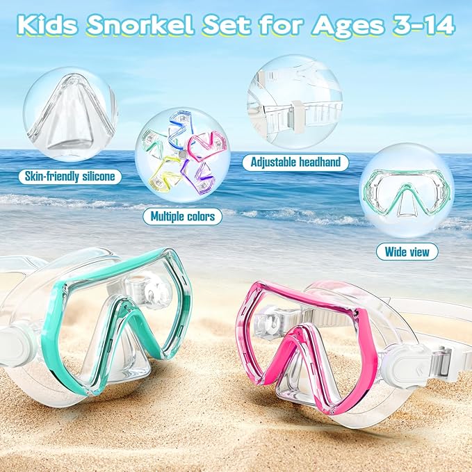 Snorkeling Gear for Kids, Kids Snorkel Set for Ages 3-14, Anti-Fog Diving Mask and Dry Top Snorkel Combo Set, Unisex Swimming Goggles-StrideForce Fitness