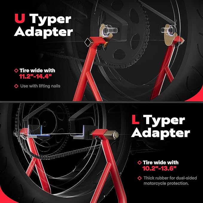 SPECSTAR Motorcycle Stands, 882 Lbs Capacity Front Rear Wheels Lift Combo with U+L Adjustable Swingarm Spool, Heavy Duty Paddock Stands for BMW Suzuki Yamaha Honda Kawasaki, Red-StrideForce Fitness