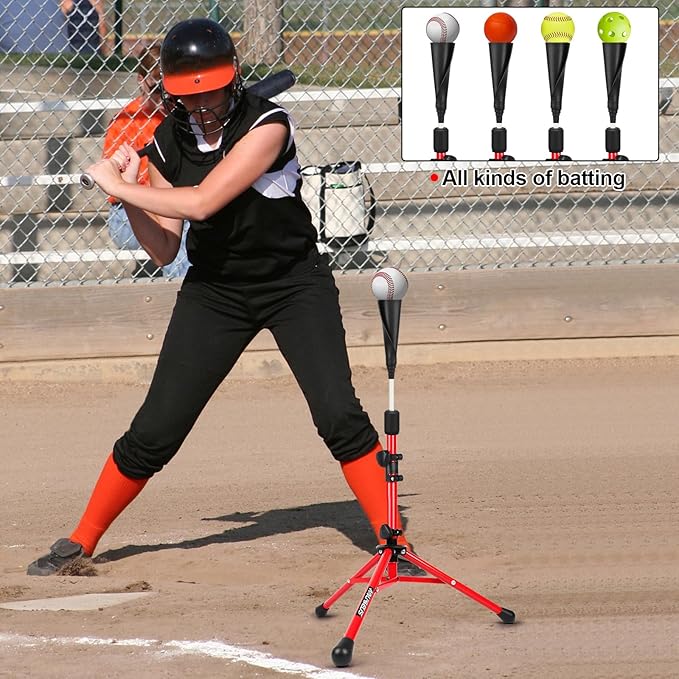 Baseball Tee Batting Tee Softball Tee Portable Travel Hitting Tee,Easy Adjustable Height,Stable Tripod Stand-StrideForce Fitness