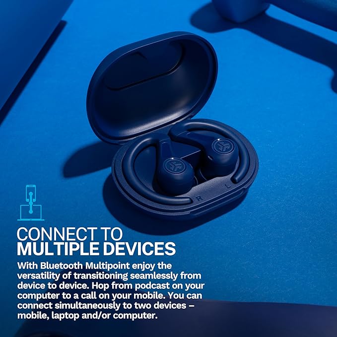 JLab JBuds Sport ANC 4 True Wireless Bluetooth Earbuds + Charging Case, Cobalt Blue, Swipe + Touch Controls, Hybrid Active Noise Cancelation, Multipoint Connect, Customized Settings App-StrideForce Fitness