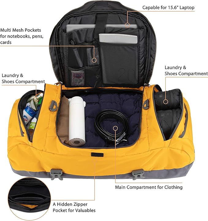 Ubon Large Duffel Bag Weekender Bags with Shoe Compartments 4-Way Sports Gym Backpack with Padded Straps Camping Traveling Duffle Bag-StrideForce Fitness