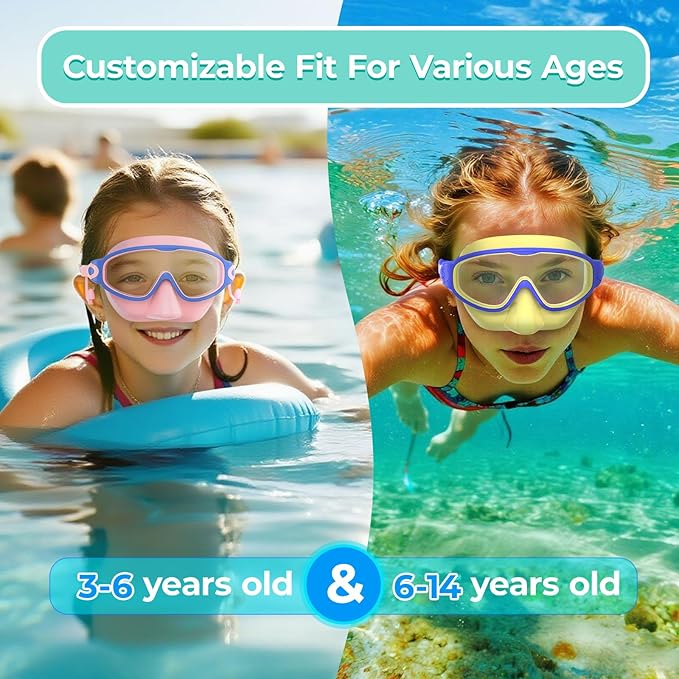Swim Goggles for Kids 3-15 with Earplugs Large Frame Anti-Fog/UV Swimming Goggles for Boys Girls Toddler 2PCS-StrideForce Fitness