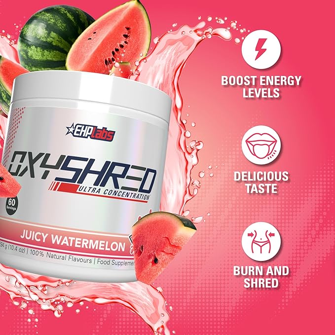 EHP Labs OxyShred Pre Workout Powder - Preworkout Powder with L Glutamine & Acetyl L Carnitine, Energy Boost Drink - Juicy Watermelon, 60 Servings-StrideForce Fitness