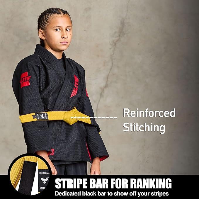 Elite Sports Kids Brazilian Jiu Jitsu Belts Preshurunk Martial Arts Youth BJJ Belts for Girls & Boys with BJJ Ranking Stripes-StrideForce Fitness
