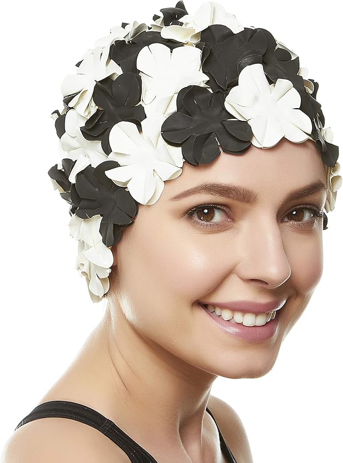 BEEMO Floral Petal Ladies Bathing Swim Cap Women Retro Swim Hat Long/Short Hair-StrideForce Fitness