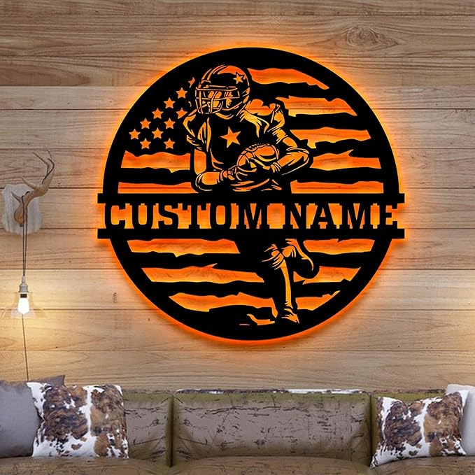Personalized Football Metal Wall Art LED Light, American Sign, Wall Decor, Birthday Xmas Gift-StrideForce Fitness