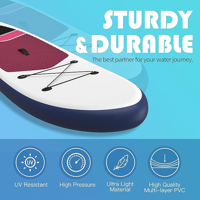 Inflatable Stand Up Paddle Board with SUP Accessories & Backpack. Paddle Boards for Adults. Non-Slip Deck, Wide Stance, Bottom Fin, Double Action Pump.-StrideForce Fitness